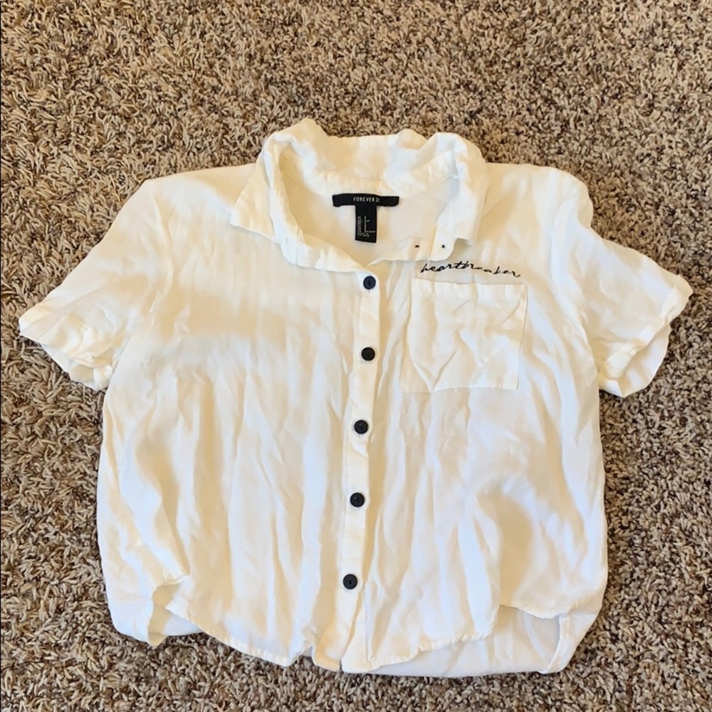 Cream crop top button up